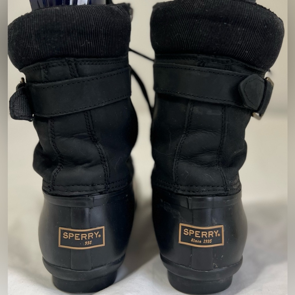 Sperry Black Duck Lace Up Side Zip Buckle Lug sole Strap Rain Snow Boots - Picture 7 of 9